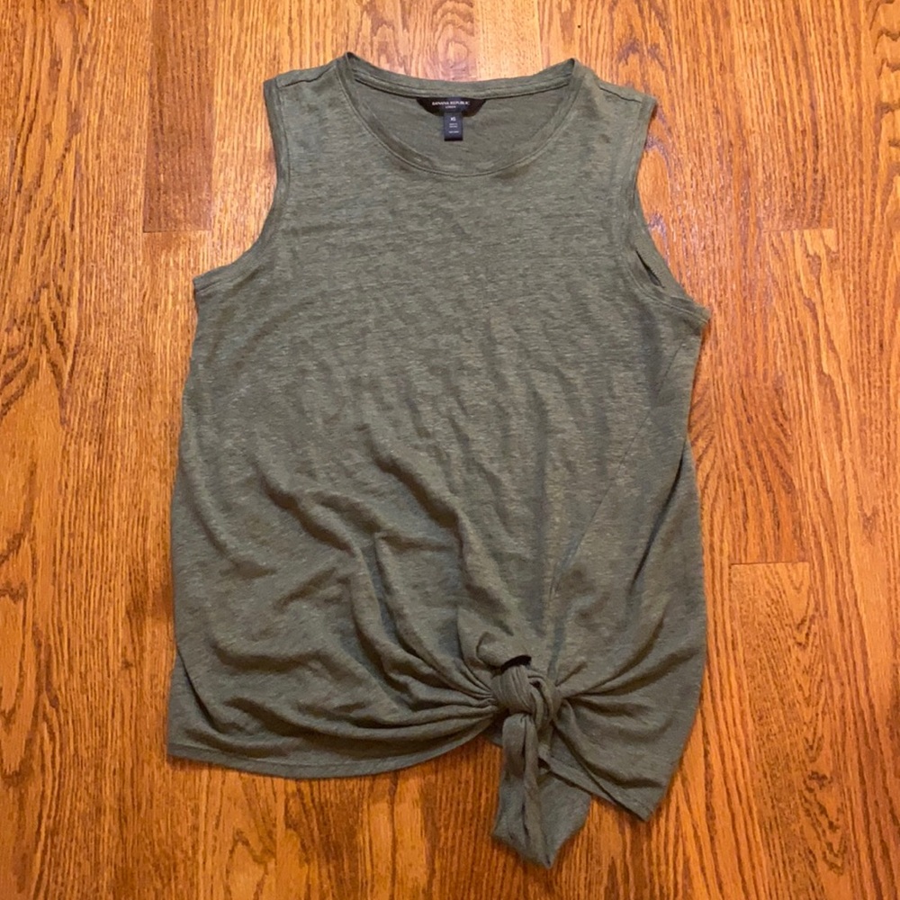 Banana Republic olive green linen tie-front knot sleeveless tank top size XS